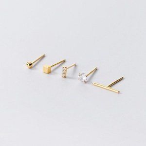 5pcs Small Stud Set Earrings-Gold ECZ019